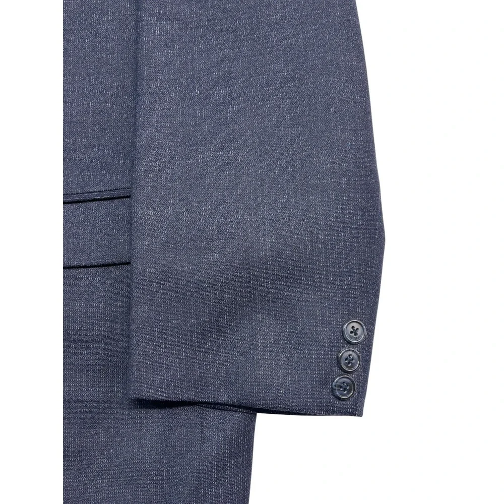 vtg 80s Bespoke 44S 38x29 Navy Blue Double Breasted 2pc Pant Suit Wool Pleated